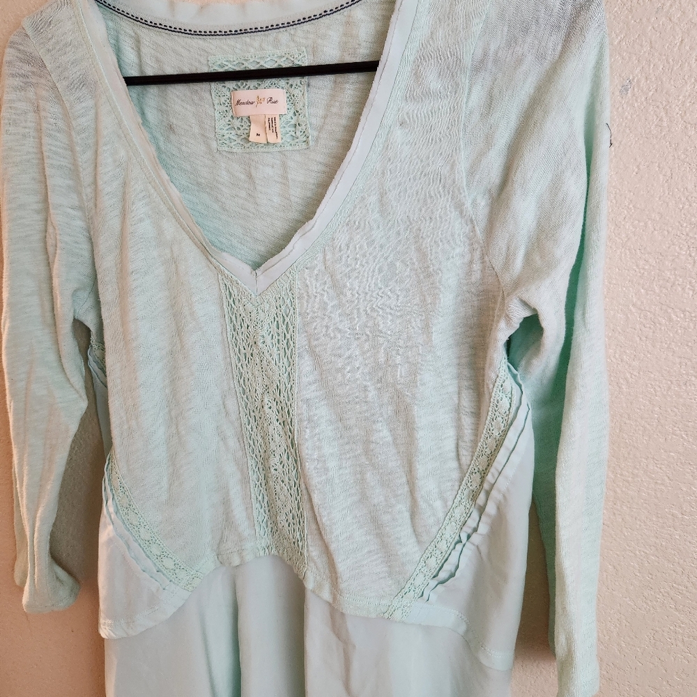Meadow Rue Mint Green Lace Peplum Chiffon Top Medium - Picture 6 of 7